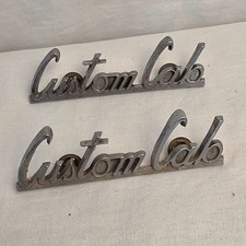 Vintage Ford F100 F250 Truck Custom Cab Metal Emblems Badges Pair Left Right picture