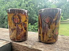 VTG OMC Otagiri Stoneware Hand Painted Glazed Sake Cups Set Of 2 Japan MCM picture