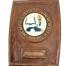 Vintage Memphis State University Shield Wall Plaque Wood Fenwood 1970s Retro picture