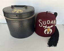 Vintage Sudan Shriners Jeweled Fez Hat 7 3/8 Rhinestone Tassel Case picture