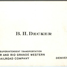 c1940s Denver Rio Grande Western Railroad D&RGW B. H. Decker Business Card CO picture