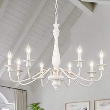 Distressed White French Country Chandelier 8 Lights Rustic Farmhouse Chandeli... picture