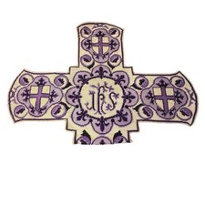 Vintage Church IHS Orphrey Cross Panel Purple Needlepoint Embroidered Applique picture