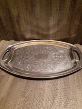 Irvinware Etched Serving Tray Vintage Chrome 14x9.5 Inch USA picture