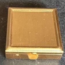 Vintage Gold Tone Square Pill Box Trinket Case White Enamel Interior Minimalist picture