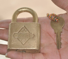 Vintage Brass ZENI Brand Solid Square Shape Handcrafted Padlock, Britain picture