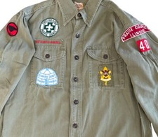Vtg 50s Boy Scouts Of America BSA Prairie Council Illinois Green Uniform Shirt picture