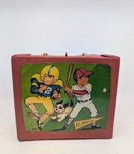 Vintage Bayville Industries All American Football Baseball Vinyl Lunchbox picture