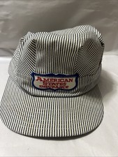 Vtg AMERICAN STATES INSURANCE Blue&White Stripped Engineer Conductor Style Hat picture