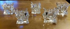 (5) 24% Lead Crystal Diamond Cut Taper Candle Holders Stackable Made In USA picture