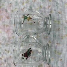 Williams Sonoma Vintage Winter Sports Skating Sledding Glass Coffee Mugs Set/2 picture