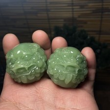 Qing Jade Pixiu Hand Exercise Massage Balls Pair 4.2cm Feng Shui Charm picture