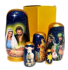 Nativity 5 PC Russian Style Nesting Dolls, Stacking Christmas Gift Nativity Eggs picture