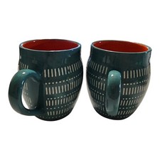 Set Of 2 Baum Tangier Turquoise / Orange Interior 16 Ounce Coffee Mugs NO Chips picture