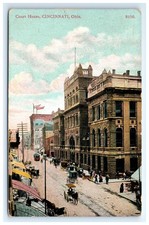 Postcard Court House Cincinnati Ohio Dirt Road Horse Carriage DB Posted 1908 picture