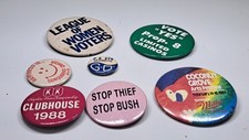 VINTAGE BUTTON PIN LOT Political Events Novelty League of Women Voters Coconut picture