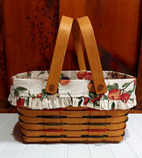 Vintage 1998 Longaberger 12x12 Pie Basket Swing Handles Fruit Liner Wood Riser picture