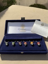 Faberge Set Of 6 Imperial Collection Egg Wine Glass Charms Multi-Color W/og Box picture