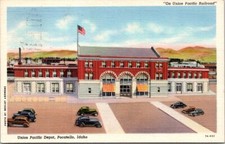 Pocatello ID Union Pacific Railroad Depot 1937 Linen Wesley Andrews postcard JP7 picture