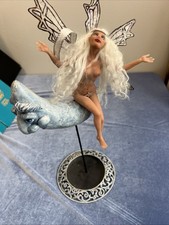 Signed OOAK Fairy Riding Moon Art Doll Sculpture Handmade Fantasy w/ Stand  picture