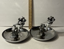 Good Vintage Lot Of 2 Chrome Mack Truck Bulldog Mascot Cigarette Cigar Ashtray picture