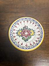 Handpainted Small Trinket Dish/ Wall Hanging Plate Floral Signed 4.5” picture
