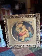 Antique Madonna & Child Icon with Young St. John (c.1895–1910) Hand Carved Frame picture