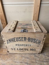 Vintage Antique 1934 Anheuser Busch Beer Original Wooden Box Crate w/ Lid Latch picture
