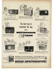 1956 Westinghouse Electric Radio Portable Tabletop Clock Vintage Print Ad picture