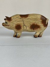 Vintage Folk Art Wooden Pig Figurine Rustic Farmhouse Pig Sculpture picture