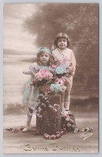 Vintage 1933 Gentilly PQ Hand Tinted RPPC Children Bonne Année Postcard picture