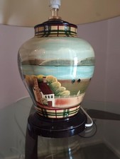 Vintage countryside lamp, VTG hand-painted farm cottage scene Table lamp picture
