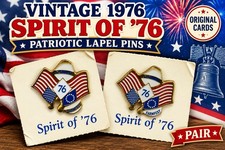 VTG Lot 2 Bicentennial 1776 1976 Spirit of '76 Dbl American Flags Lapel Hat Pins picture
