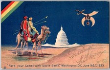 Antique 1923 Postcard Park your Camel w/ Uncle Sam Shriners Washington DC picture