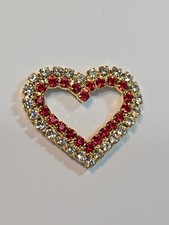 Heart Lapel Pin Red & Clear Faux Jewels Gold Color Metal  picture