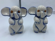 Vtg Pair of Ceramic Elephant Salt & Pepper Shakers Occupied Japan picture