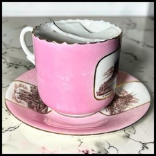 Antique German Porcelain Mustache Cup Saucer Set Pink Gilded St Margarets Lynn picture