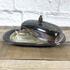 VTG Silver Plate MCM Covered Butter Dish Wm Rogers  Starburst Glass Insert Lid  picture