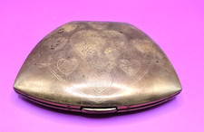 Vintage Elgin American Brass Powder Compact Mirror Makeup Case Hearts picture