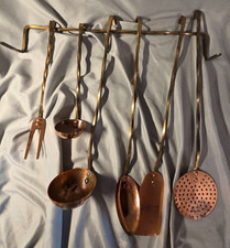 Vtg 7 Pc Copper Brass Hanging Kitchen Utensil Wall Rack Twisted Handles Korea picture