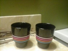  2 Nespresso Geckler Michels Model D1722 Black/ Striped Ceramic Espresso Cups EC picture