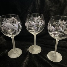 PfaltGraff Winter Frost Handpainted/etches Balloon Wine Glasses Set Of 3 EUC picture