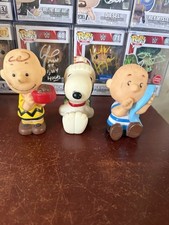 LOT OF 3 Vintage Peanuts Squeaky Toys - Snoopy Linus Charlie Brown picture