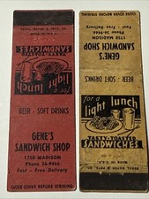 Lot 2 Memphis TN Gene’s Sandwich Shop   Madison Restaurant Vtg Matchbook Cover picture