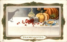 Thanksgiving Pumpkins and Cornucopia Harvest T-51 c1910s-20s Vintage Postcard picture
