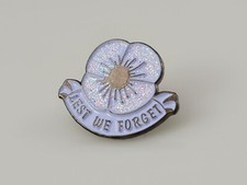 Lest We Forget Peace White Glitter Poppy Enamel Pin White Banner picture