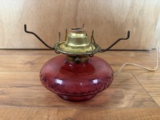 VTG / Antique Victorian Electric Converted Oil Lamp Cranberry Red Glass Works picture