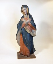 Antique Virgin Mary wood figure hand carved & painted baroque style 18th/19th c picture