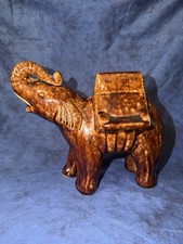 Vintage Brown Terracotta Ceramic Elephant Figurine-7.25