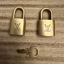 LV Logo Brass Gold-Tone Padlocks (2) with Key - Key Code 310 picture